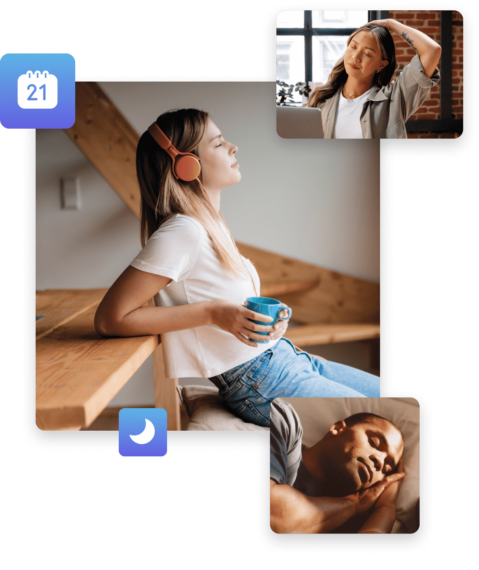 a collage of photos with two women and one man