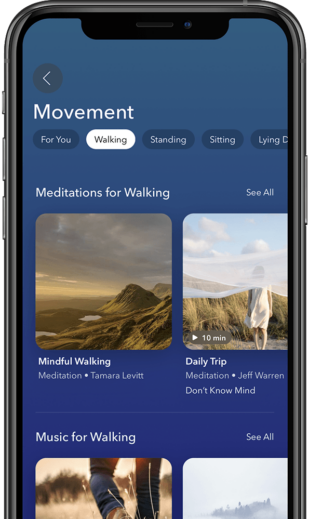 a cell phone with the meditation app on it