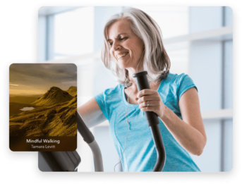 an older woman is using a treadmill
