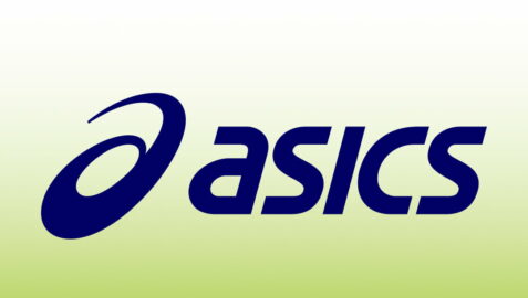 the asics logo on a green background