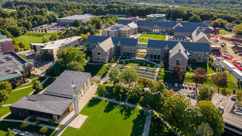 an aerial view of a campus with many buildings