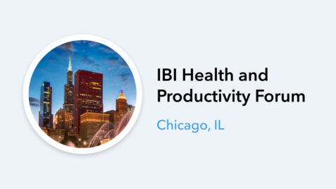 a city skyline with the words ib health and productivity forum chicago, illinois