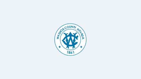 a blue and white logo with the words washoe county area