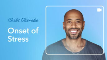 a man smiling with the words, chest of stress