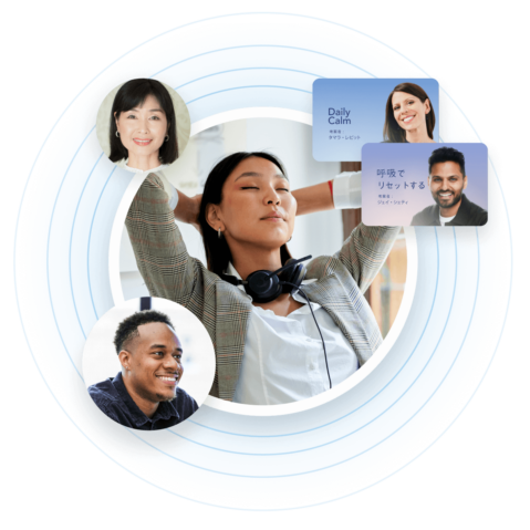 a group of people with headphones and cards