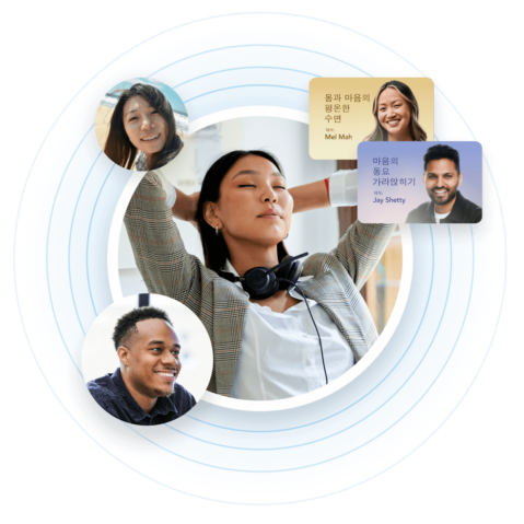 a group of people with headphones on