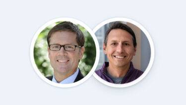 two headshots of a man and a woman