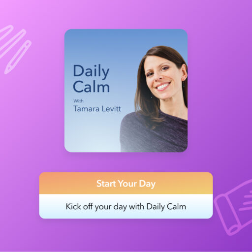 a purple background with a picture of a smiling woman