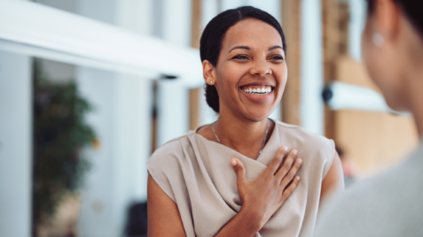 a woman showing gratitude