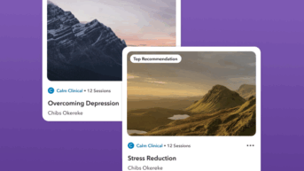 a purple background with three pictures of mountains