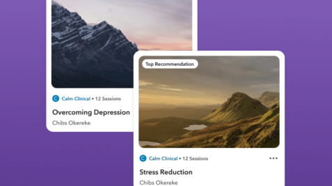 a purple background with three pictures of mountains