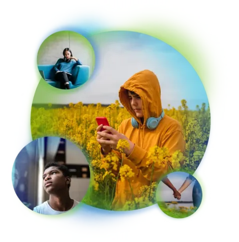 a collage of people with a cell phone