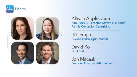 a group of people are shown on a blue and white background