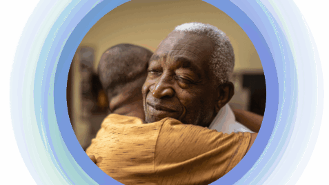 a picture of a man in a circle