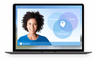 a laptop with a woman's avatar on the screen