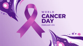 a purple ribbon for world cancer day